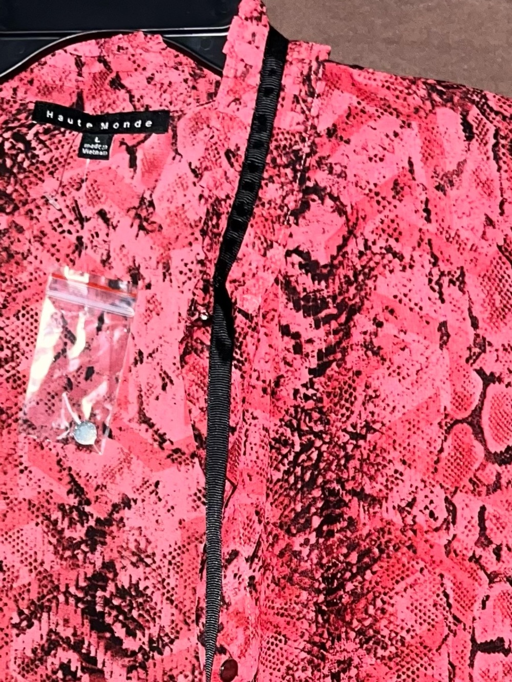 Haute Monde Pink Snake-Print Blouse with Black Trim